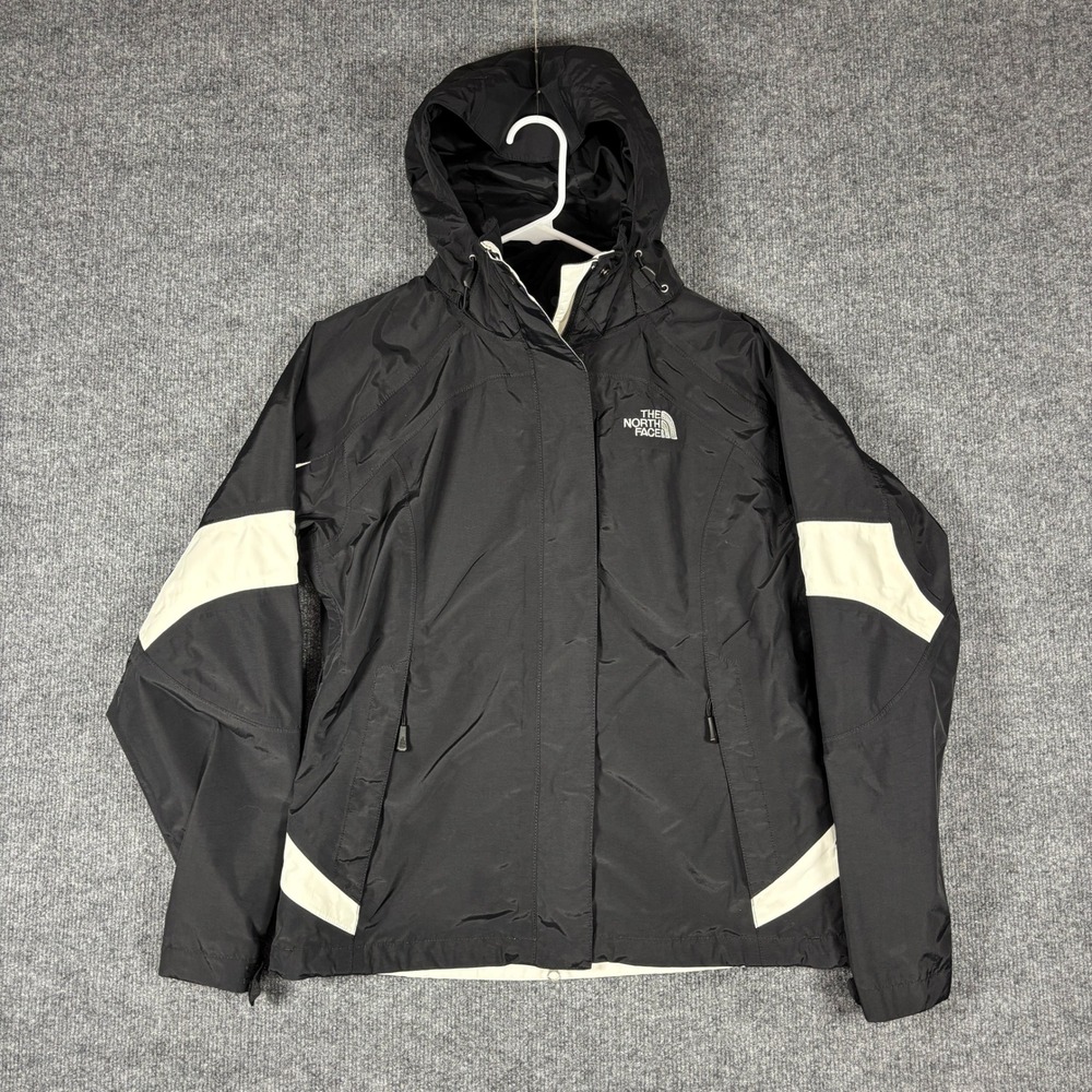 The North Face HyVent Jacket Womens S Black White Rain Coat Removable Hood
